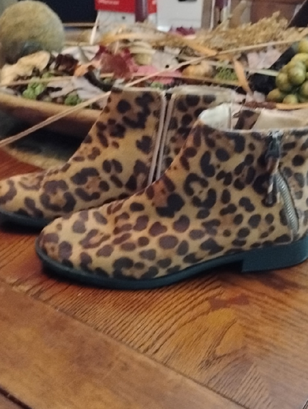 Time And True Women's Ankle Boots, Brown Cheetah Print Side Zipper